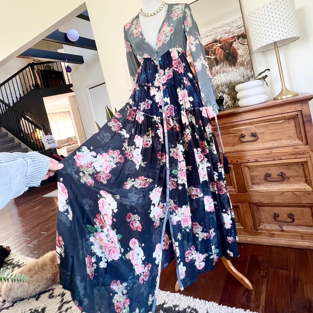 Free People Rare Floral Tiered Mixed Print Maxi Dress XS - Picture 12 of 16